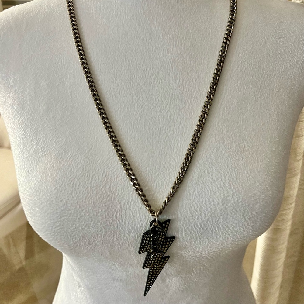 COACH Y2K Large Lightning Crystal Black Bolt Thick Silver Chain Limited Necklace - Picture 3 of 9